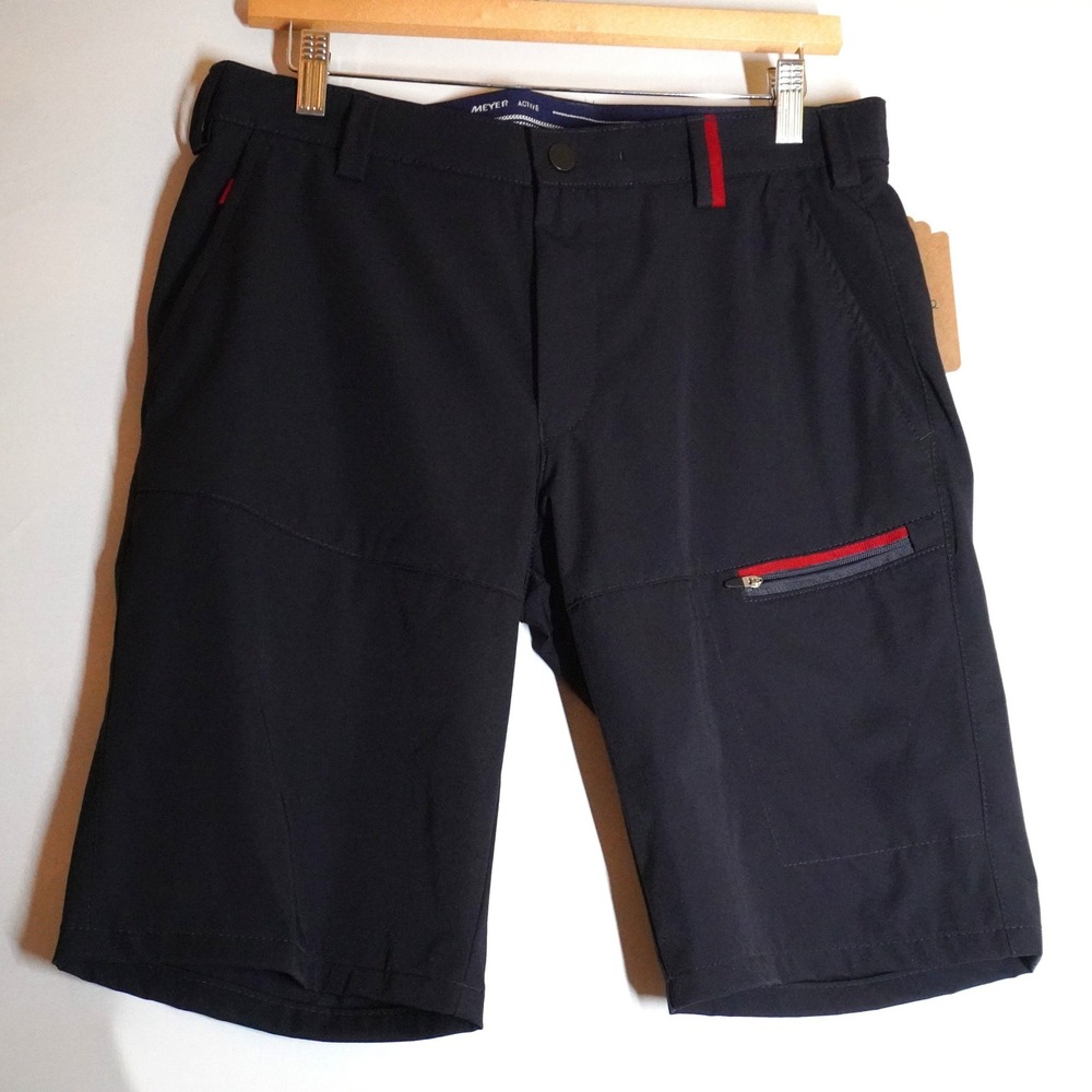 Meyer Active Mens Navy Blue Hiking Shorts Red Trim Zip Pockets 32 Hiking Utility